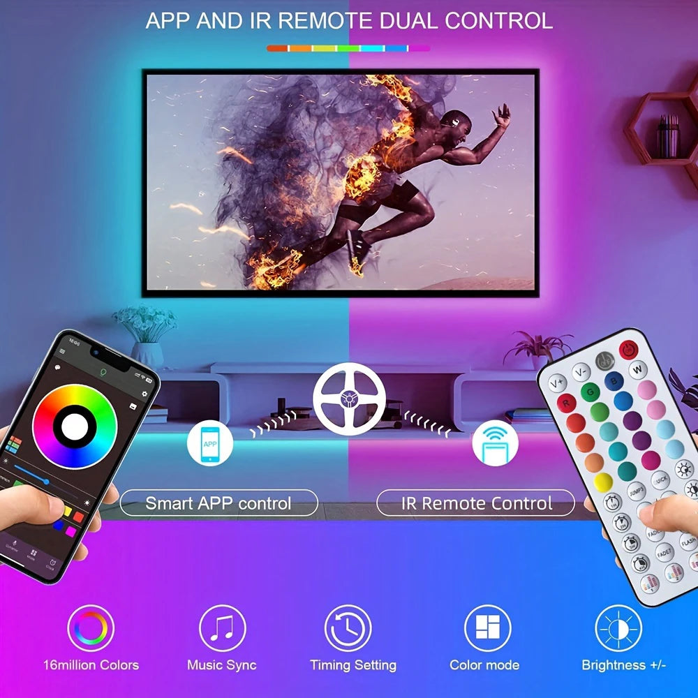 RGB Led Strip Lights with Music Sync, APP Control Led Tape Lights for Bedroom Room Party Decor TV Backlight