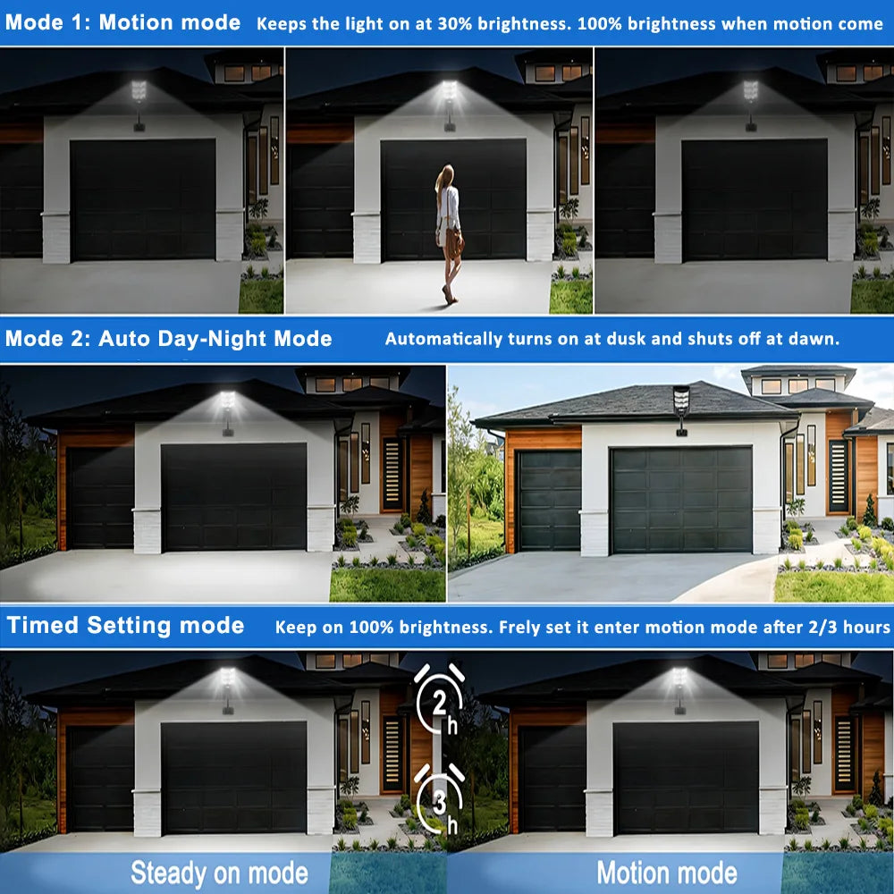 IPX7 Waterproof Solar Street Light Outdoor, LED Solar Wall Light with Motion Sensor, Timer for Garage Garden, Entryway Garage