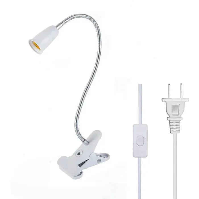 360 Degree Flexible Desk Lamp Holder E27 EU US Plug Light Base Single/Double Ended Socket Gooseneck Clip-on Cable with On Switch