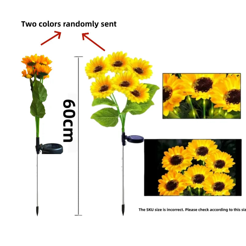 NEWEST 6/3/1Head Solar Simulation Sunflower with Luminous Pole LED Lights Garden Yard Lawn Night Lights Landscape Decor Lamp