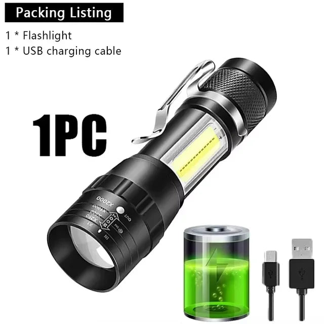 High Bright 3*LED Strong Light Mini Rechargeable Portable Torch Outdoor Aluminum Alloy Tactical Flashlight with Pen Clip