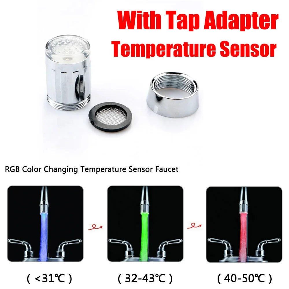 LED Glow Shower Tap Faucet Nozzle Head 7 Colors Change Home Bathroom Kitchen LED Faucet Stream Light Novelty Light