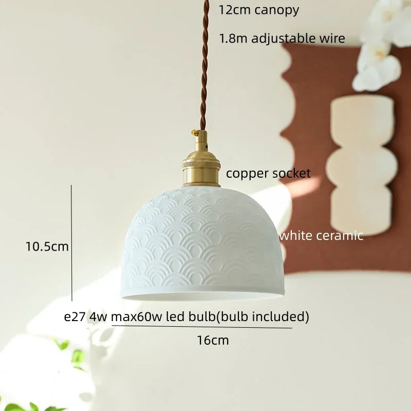 IWHD Home Decor LED Pendant Light Fixtures Bedroom Hallway Living Room Nordic Modern Leaf Ceramic Copper Socket Hang Lamp Lampen