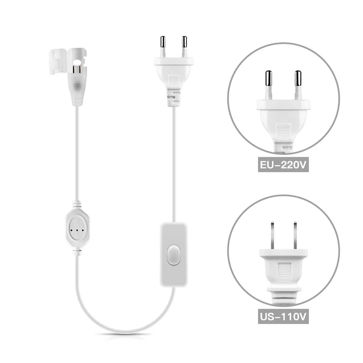 Power Plug with ON/OFF Switch For 220V 110V COB LED Strip Light,Free Soldering EU/US Power Plug Cable LED Light Accessory