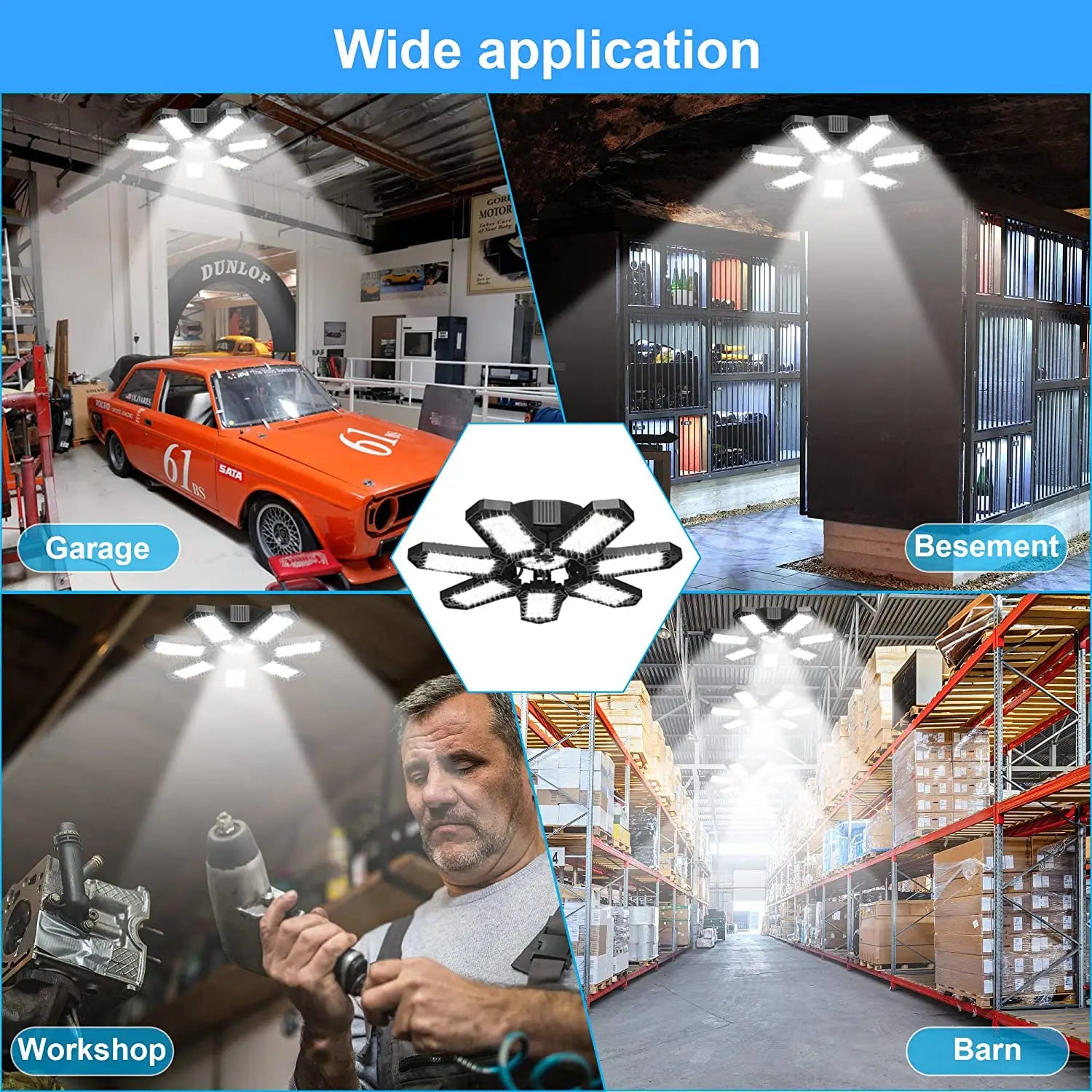 Deformable LED Garage Light with 3/6/7 Adjustable Panel LED Bulb Night Lamp for Workshop Warehouse Shop E26/E27 Ceiling Lighting