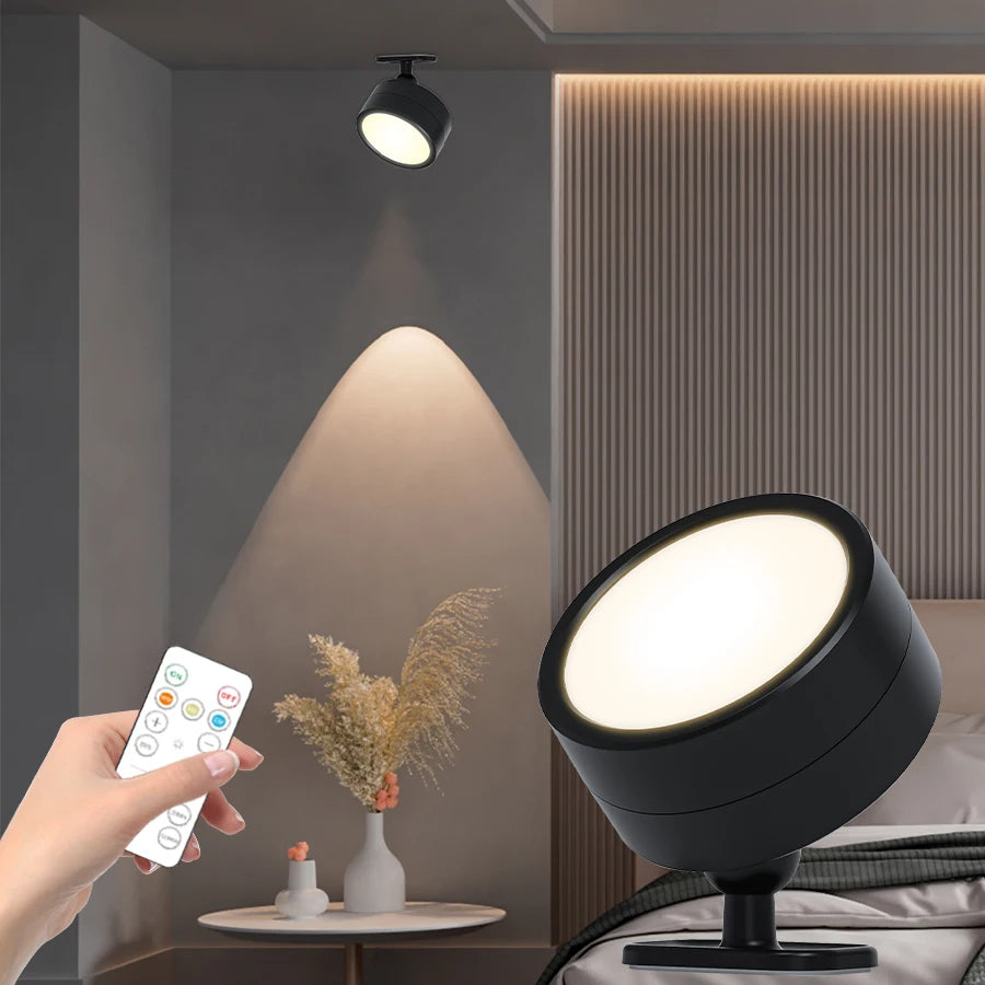 LED Magnetic Wall Lights Wireless Rechargeable Wall Lamp 360° Rotation Ambient Light With Remote Spotlight Wall Sconce RoomDecor