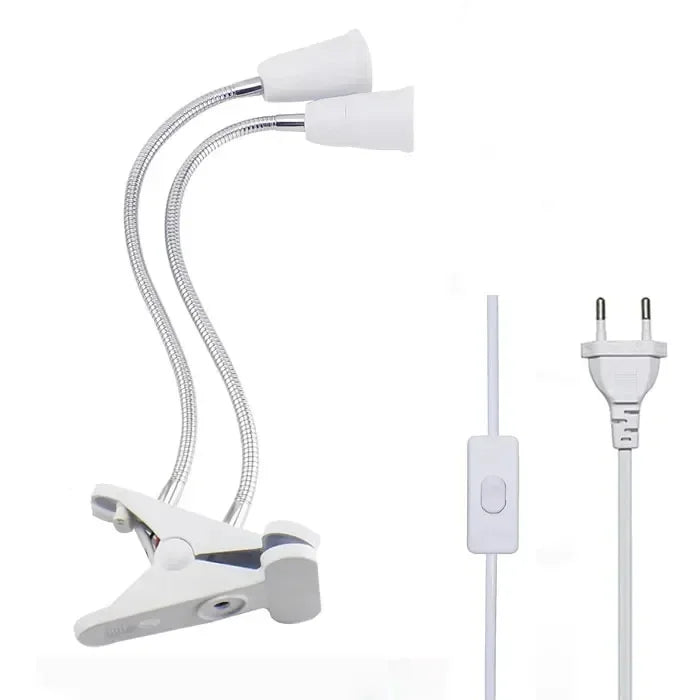 360 Degree Flexible Desk Lamp Holder E27 EU US Plug Light Base Single/Double Ended Socket Gooseneck Clip-on Cable with On Switch