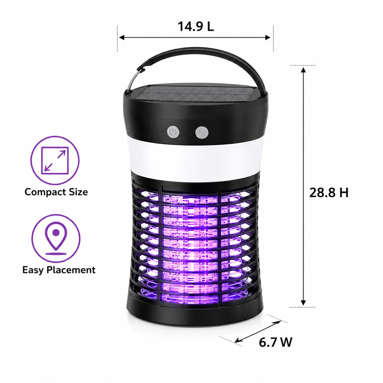 Bug Zapper Electric Solar Mosquito Killer 3000V Rechargeable Insect Fly Trap for Indoor & Outdoor