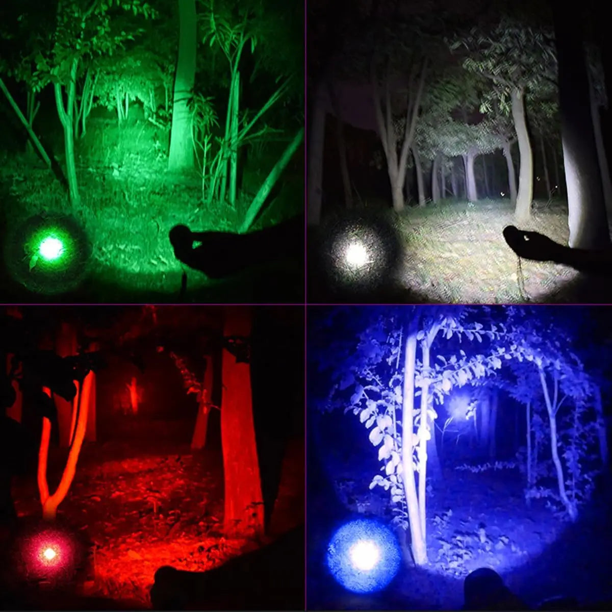 Multicolor 4 Colors in 1 LED White Red Blue Green Blue Light 4 Modes Zoomable Flashlight Red Torch Rechargeable Flashlights