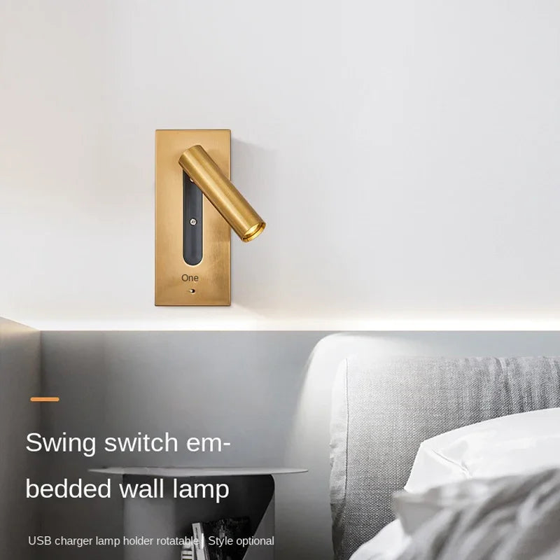 Indoor Wall Lamp with USB Charging Bedroom Decoration and Reading Lighting 3W 85-265V Hotel Headboard LED Embedded Wall Lamp