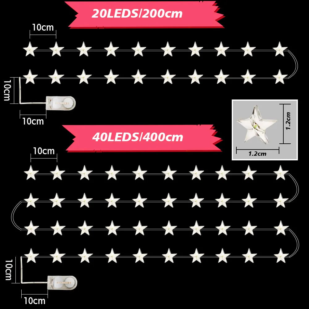 4M LED Star Fairy Lights CR2032 Battery Operate Indoor Bedroom Decoration String Light Garland Wedding Party Holiday Lighting