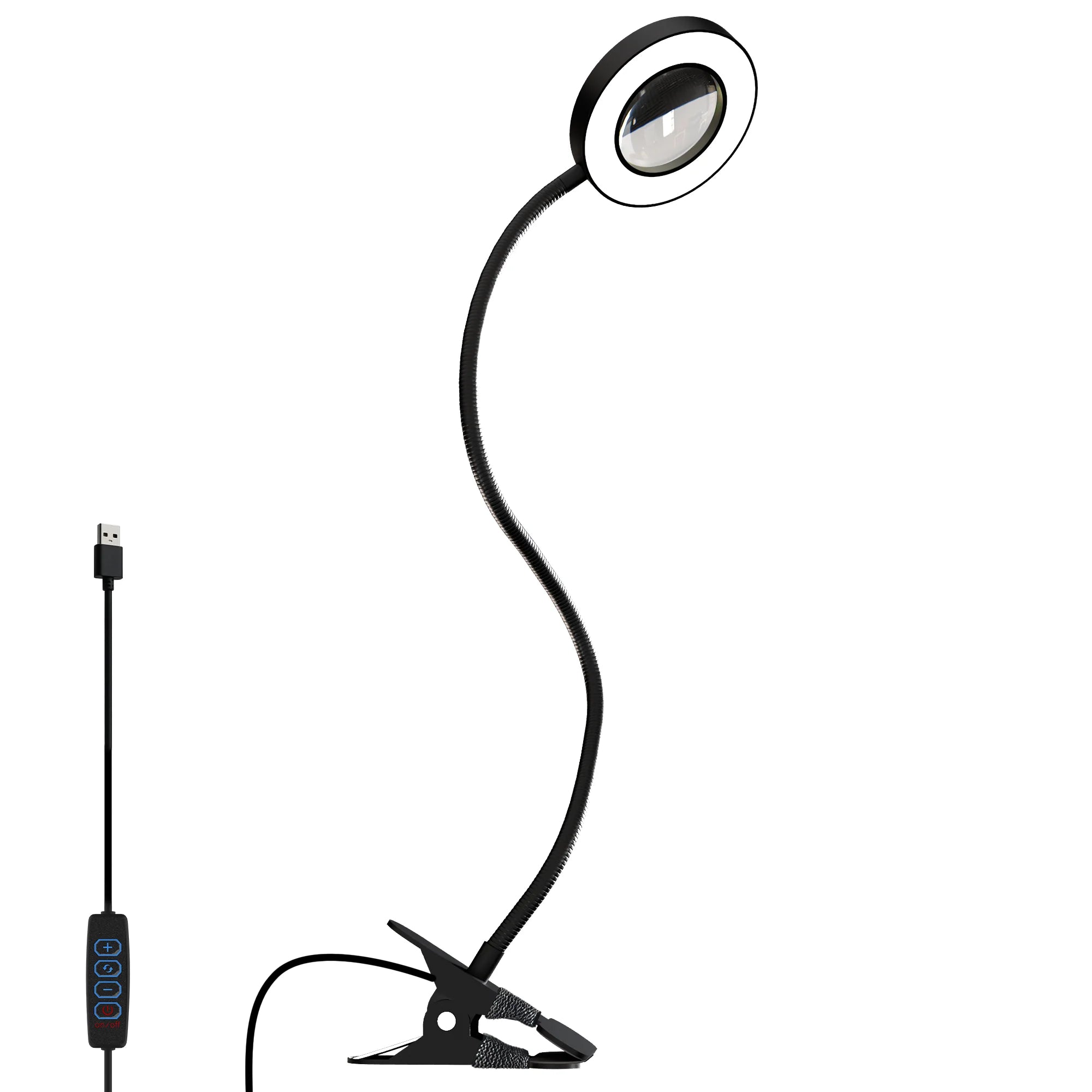 Dimmable LED Clip On Magnifying Lamp 5X, Clamp Magnifying Glass with Light for Reading, Crafts, DIY & Repair, 1 Piece.