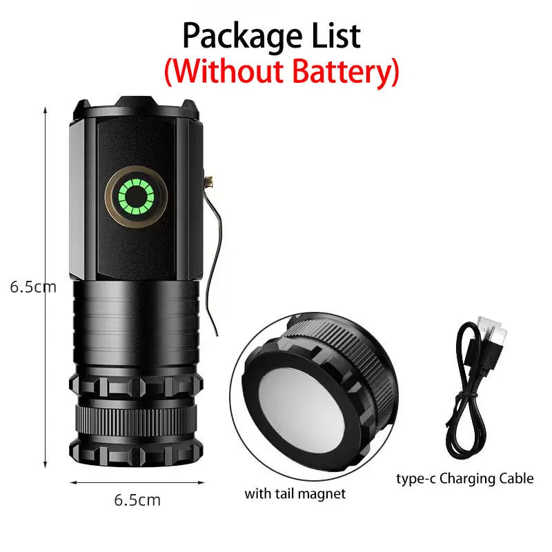 Flashlight Rechargeable EDC Torch Waterproof Hiking Camping Portable Flashlight 16340Battery with Pen Clip Tail Magnet