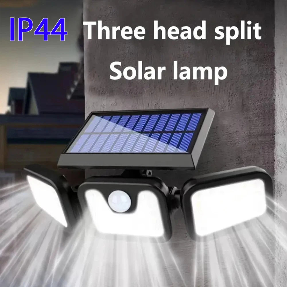 Solar Outdoor Motion Sensor Light, 3 Head Adjustable Angle Solar Security Light with 74 LEDs, Wide Angle Illumination, PIR Motion Detection, IP54 Waterproof Wireless Wall Light for Yard, Garden, Patio and Garage