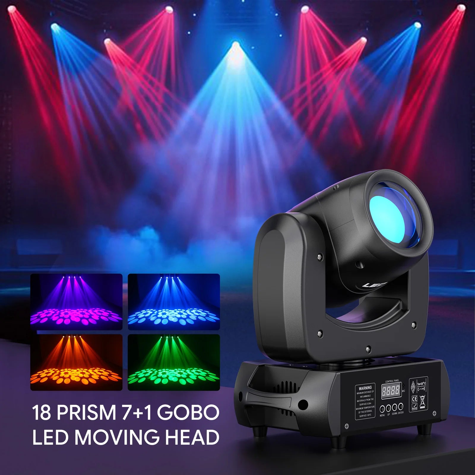 U'King 4Pcs 150W LED Beam Gobo Moving Head Stage Light 18Prism Dazzling Effect DMX DJ Light For Club KTV Disco DJ Party Lighting