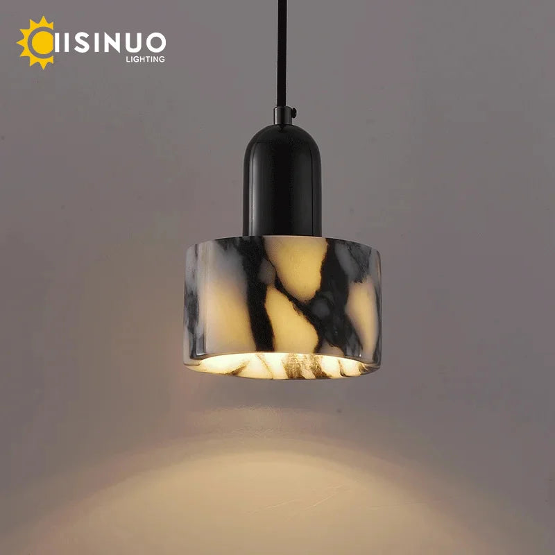Natural Marble Pendant Light Luxury Hanging Bedside Lamp Small Ceiling Lighting E27 Wire Adjustable for Home Bedroom Living Room