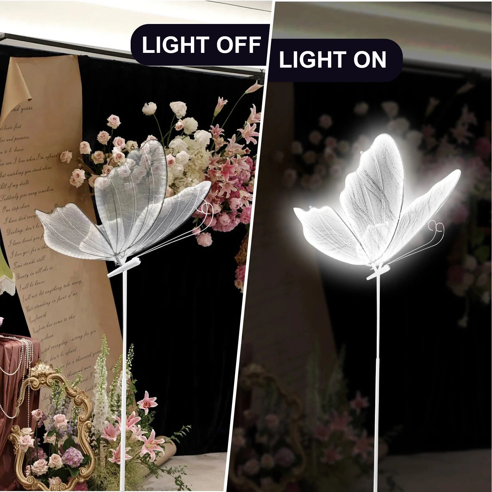 2Pack 55.1-70.8 Inches (Adjustable) Butterfly Floor Lamp, Wedding LED Floor Lamps - Wedding Romantic Hanging Decoration Lights Fixture, Butterfly Ceiling Light for Wedding, Party, Christmas, Adjustable Height Creative Props