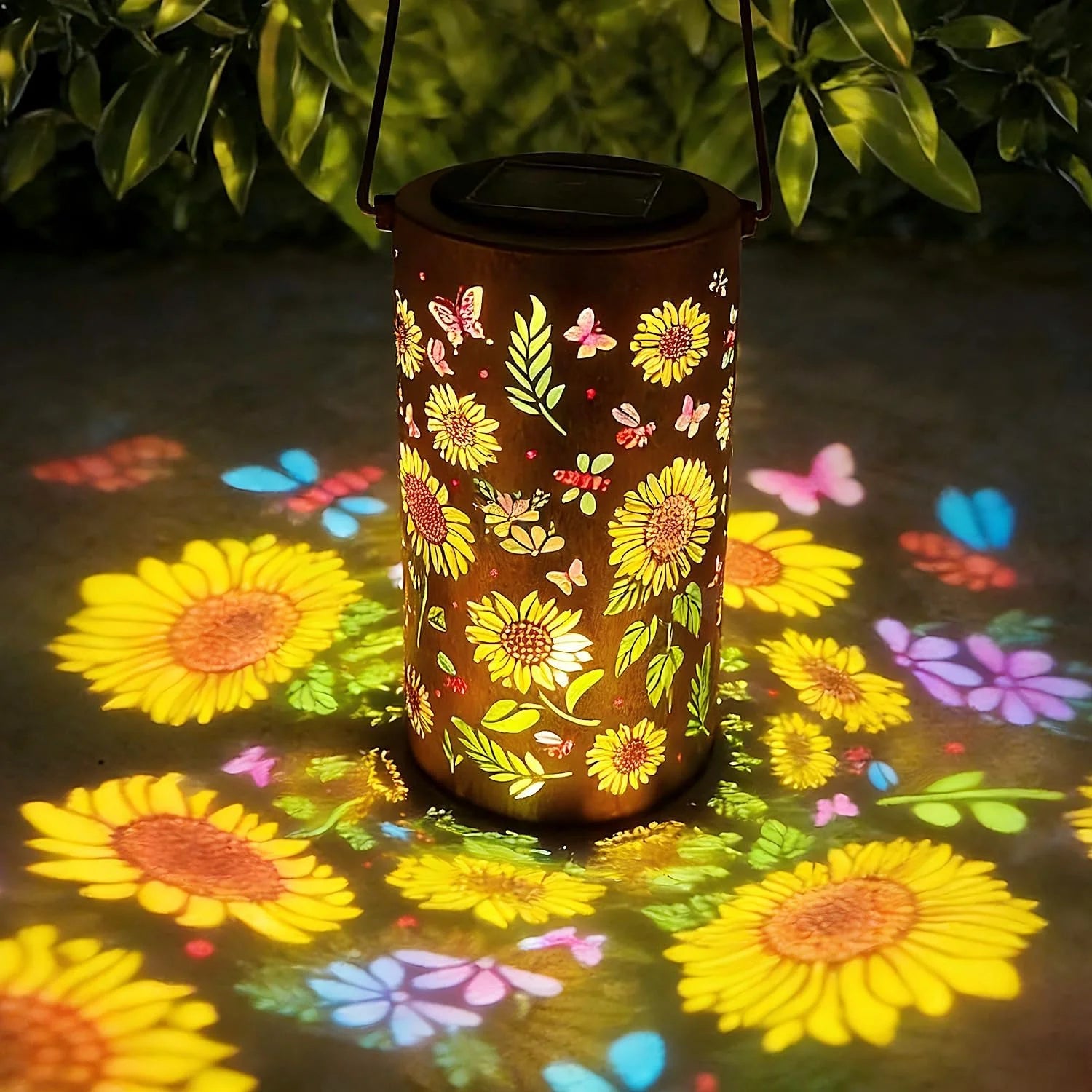 RGB Colorful Sunflower Solar Lights Outdoor Waterproof Portable Lantern Sunflower Projection Lamp for Garden Porch Lawn Decor