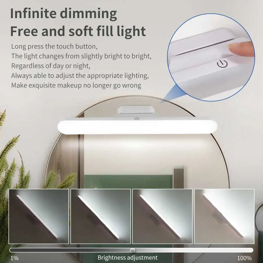 LED Makeup Mirror Lights Magnetic Hanging USB Rechargeable Desk Lamp Reading Light Dimmable Cabinet Closet Dormitory Night Light
