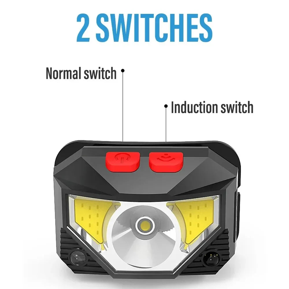 1-3PCS Rechargeable LED Headlamp Sensor Headlight With COB and LED Beads 8 Lighting Modes White and Red Light Fishing Light