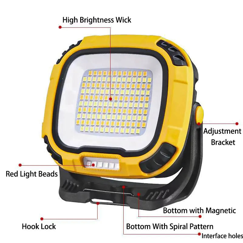 Outdoor Camping Fishing Emergency Rechargeable Magnetic Work Lamp Portable LED Spotlight Lantern Strong Light Flashlight W892