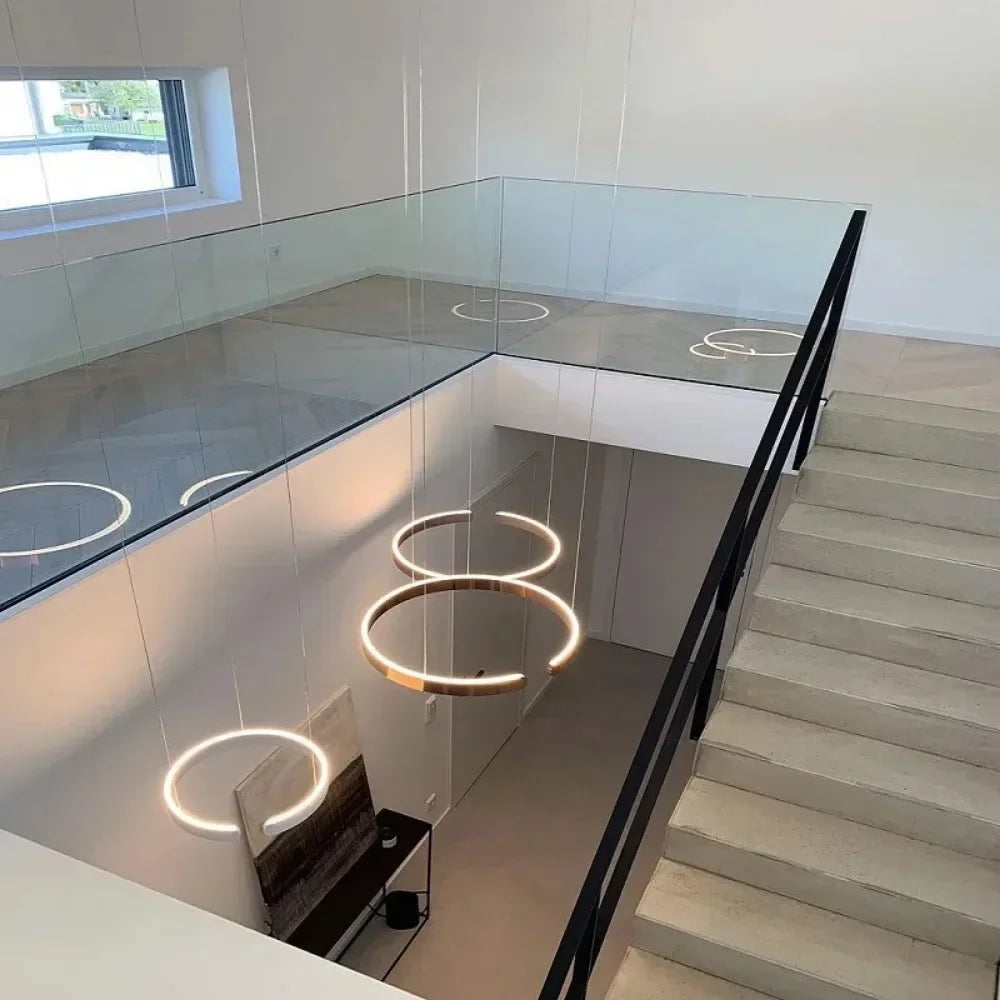 Modern Art Circle Rings Ceiling Chandeliers Hanging Pendant Led Lighting for Living Room Staircase Hotel Decor Suspension Lustre