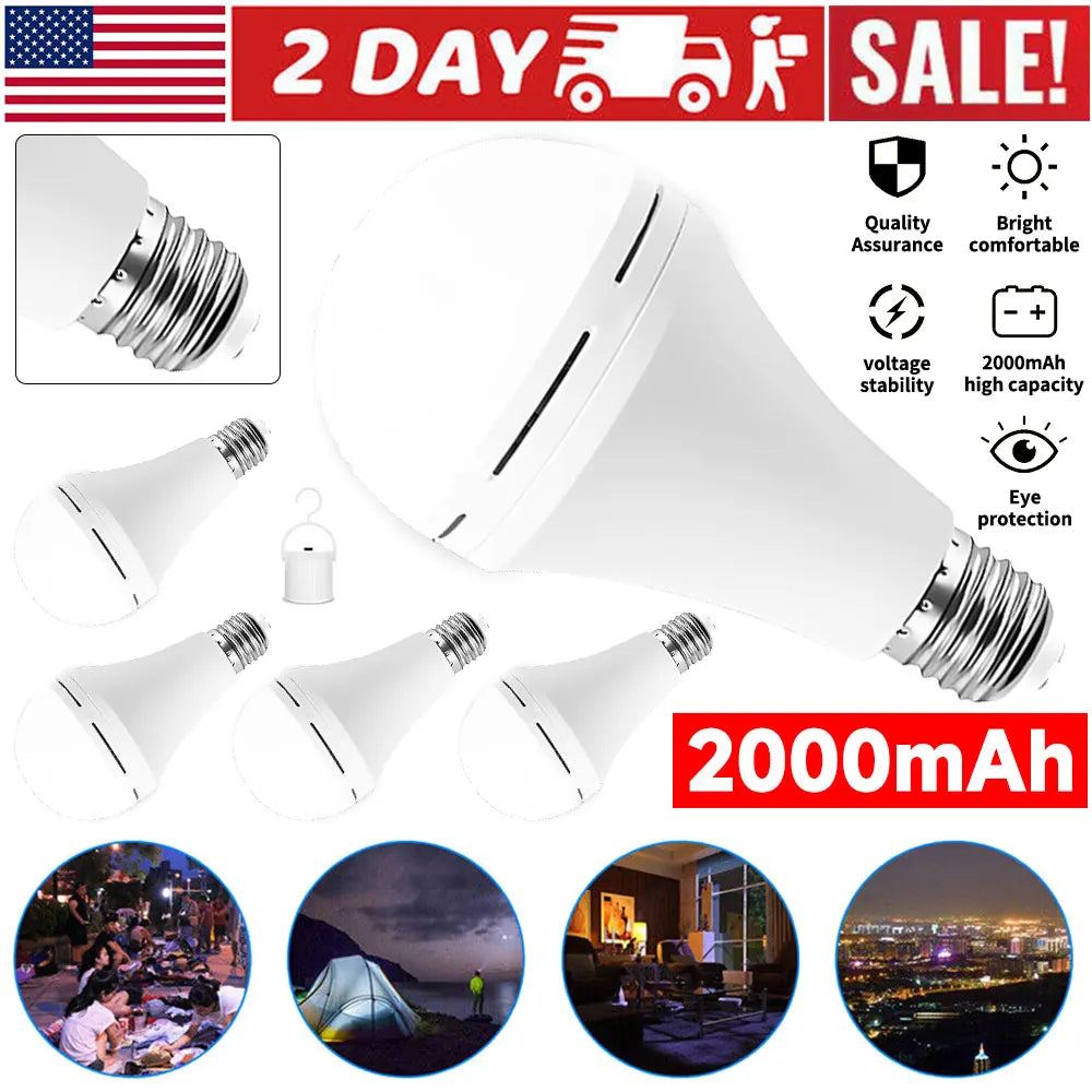 4pcs 12W Rechargeable Emergency LED Bulbs with Battery Backup – E27 Base, 6500K Cool White Light, 800mAh Lithium Polymer Battery