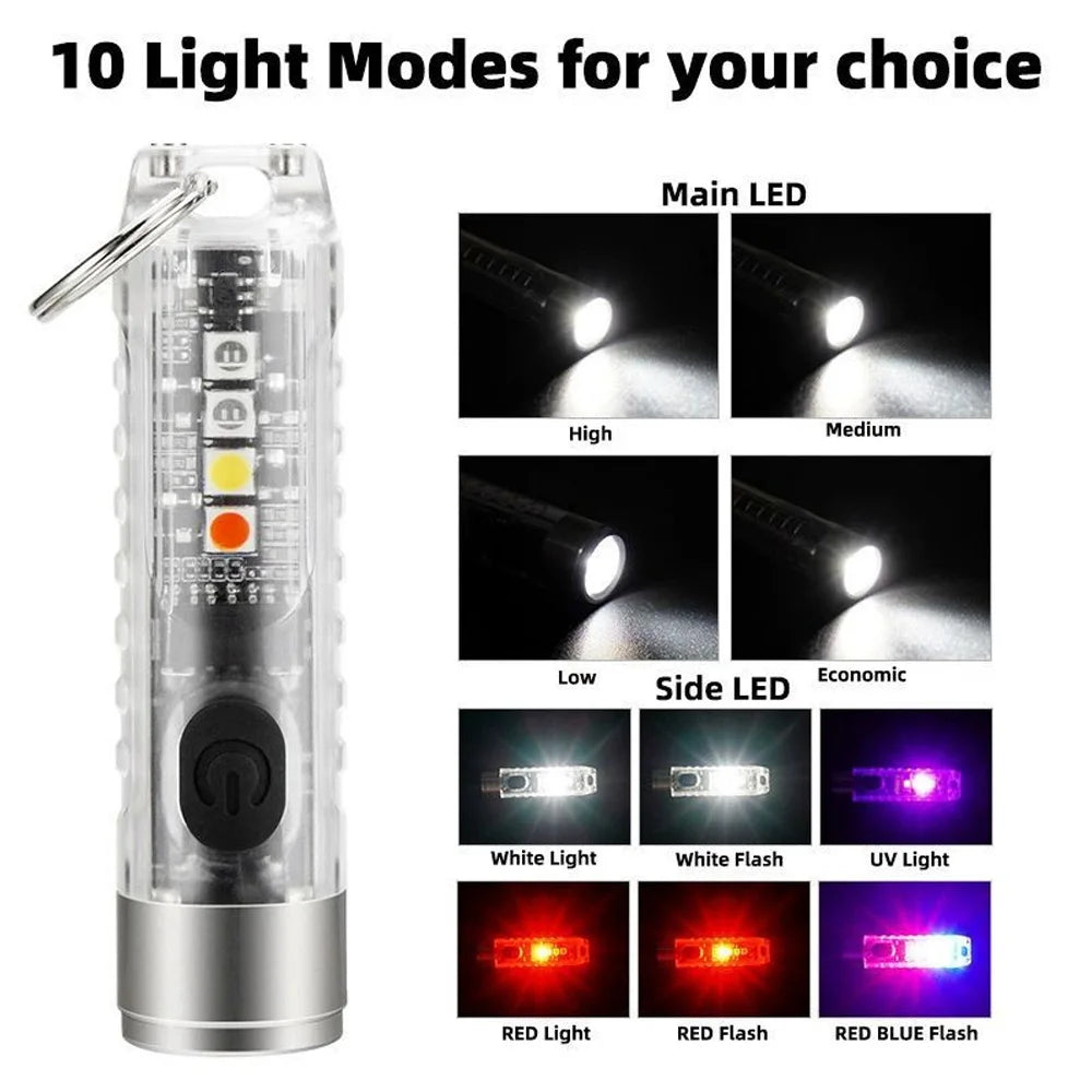 Mini Keychain Flashlight Type-C Fast Charging IP66 Waterproof Torch Lamp With Magnet Multifunction Warning Camping Flashlight