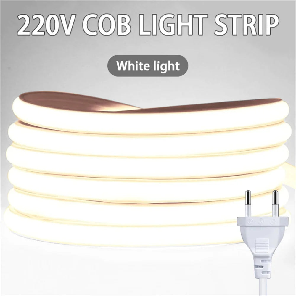 220v Led Ribbon Adhesive High Brightness COB Led Strip for Room Led Strip Flexible Ribbon for Home Kitchen Lighting