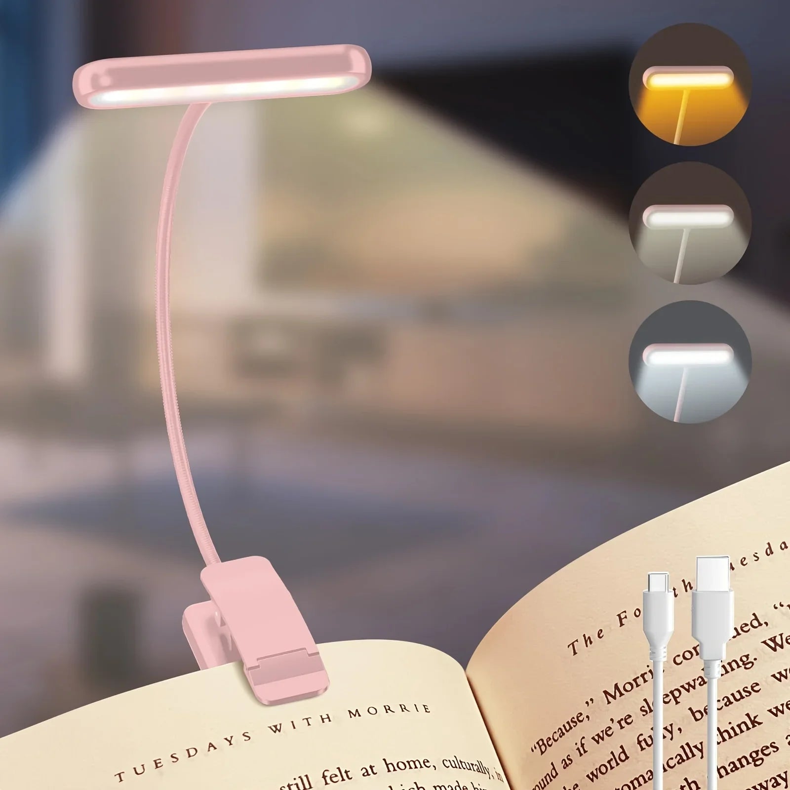 Portable Flexible Easy Clip Night Reading Lamp USB Rechargeable Reading Light 3Colors Warm Cool White Daylight Book Lamp1