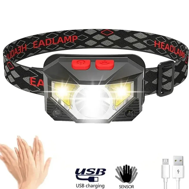 8 Modes LED Headlight Handfress Motion Sensor Powerful Headlamp Head Lamp COB Flashlight Torch Head Light For Camping, Fishing
