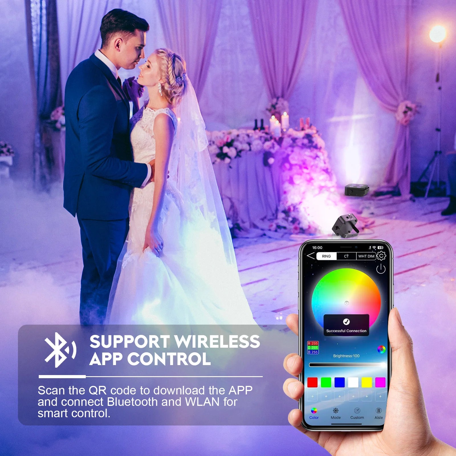 U'King 8Pcs 4X18W RGBWAUV LED Par Lights Rechargeable Battery Powered Stage Light DMX512 Uplights For Wedding Party KTV Bar Show
