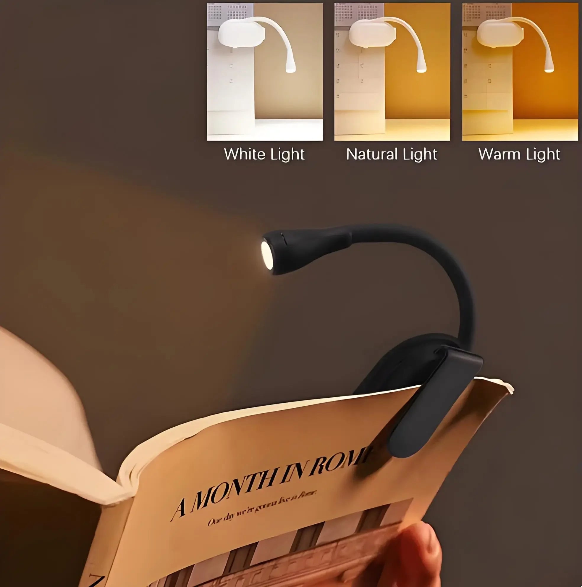 HPH LED Reading Light USB Rechargeable Mini Book Light Clip-on Night Light Stepless Dimmable Eye Protection Desk Lamp for Kids