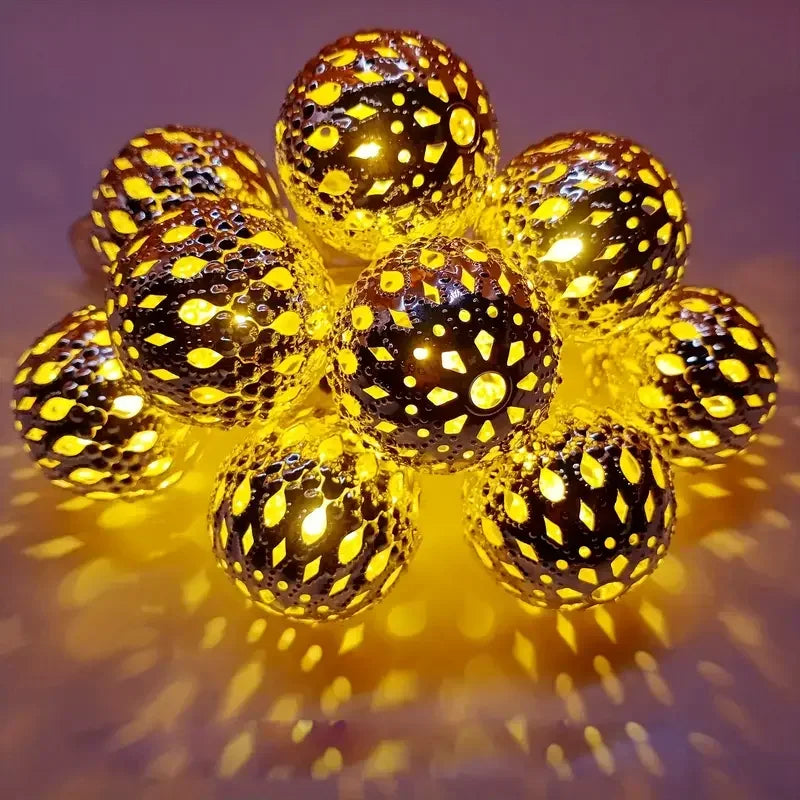 Moroccan Ball Lamp Iron Art LED Light Strip Solar Light String Suitable for Outdoor Party Courtyard and Garden Decoration