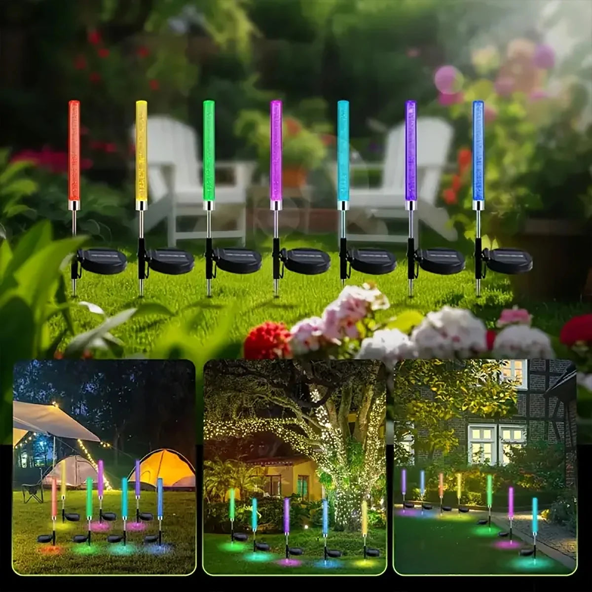 Solar Reed Bulb Bubble Stick RGB Color Acrylic Patio Park Landscape Spot Lawn Garden Plug-In Landscape Lights