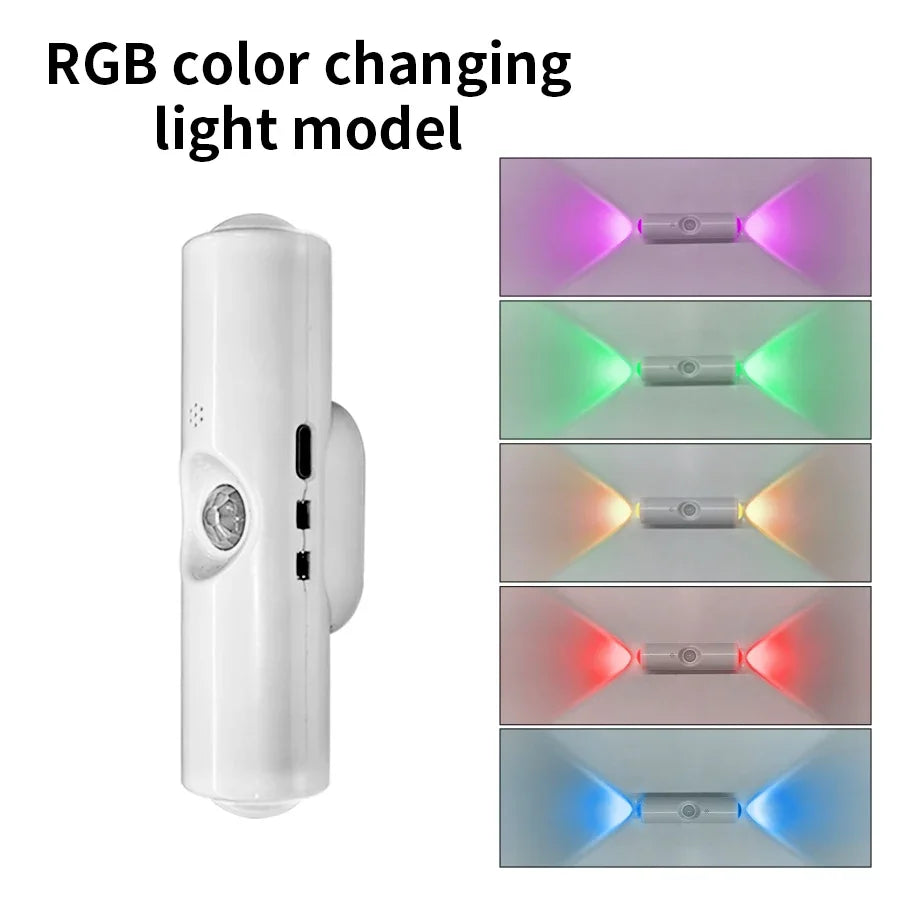 RGB LED Night Lights Double-head Sunset Light Motion Sensor Under Cabinet Lamp USB Charging Magnetic Bedroom Atmosphere Lighting