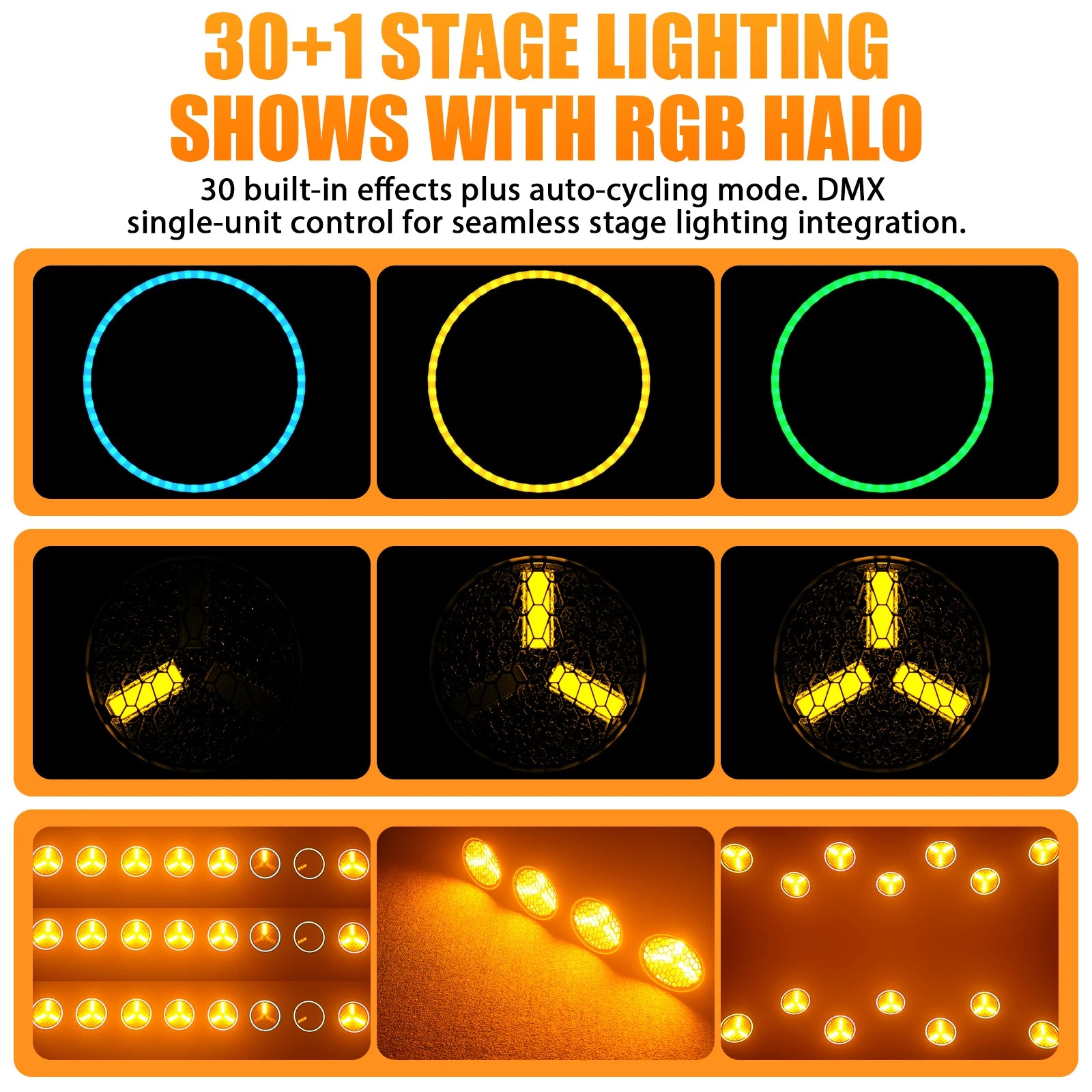 Fieryzeal 4PCS 3X30W COB Par Light with RGB LED Light Strip Golden Retro Flash Light Linear Vintage Stage Light for DJ Disco