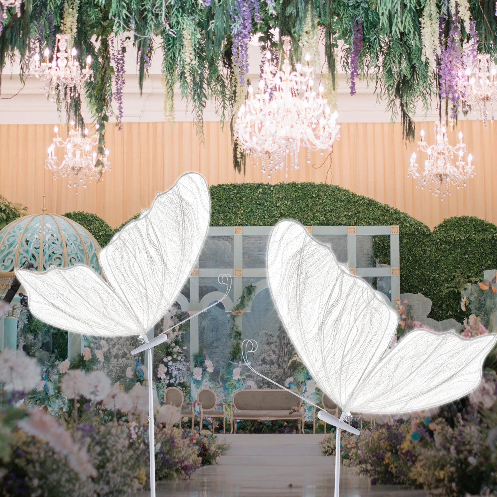 2Pack 55.1-70.8 Inches (Adjustable) Butterfly Floor Lamp, Wedding LED Floor Lamps - Wedding Romantic Hanging Decoration Lights Fixture, Butterfly Ceiling Light for Wedding, Party, Christmas, Adjustable Height Creative Props