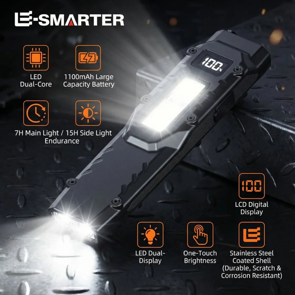 EDC Tactical Rechargeable Flashlight,Dual-Switches LED Flashlight with Digital Display,8 Modes , Camping,and Emergency Use