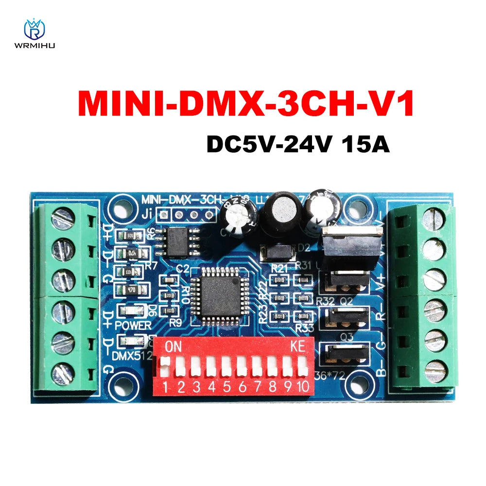 MINI 3CH DMX LED Controller RGB DMX512 Decoder,3 Channel 1 Group,for LED Strip Light Module DC5V-24V 15A MINI-DMX-3CH-V1