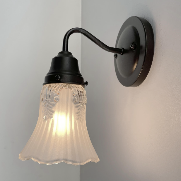 Vanity SCONCE Wall Light 1950s Fixture Frost & Clear Antique Vintage Glass