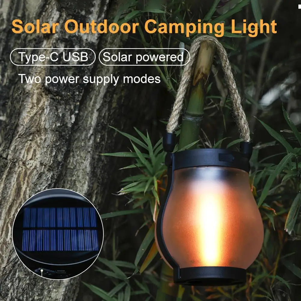 Solar Flame Rope Light Type C Fast Charging Waterproof Hanging Decoration for Camping Garden Balcony Outdoor Romantic Atmosphere