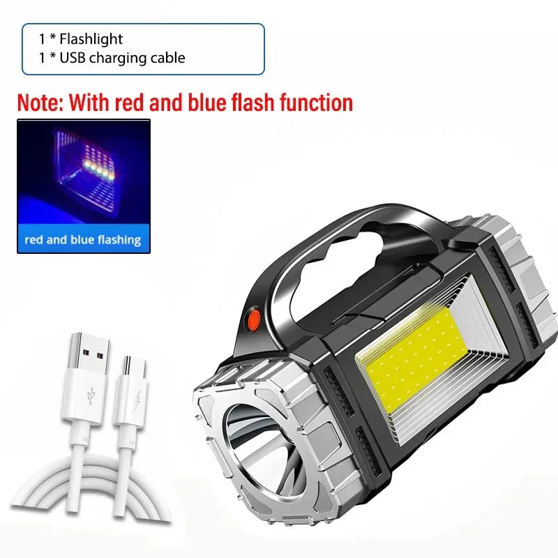 High Power Rechargeable LED Flashlight Multifunctional Portable Light with Side Light Waterproof Multiple Lighting Modes