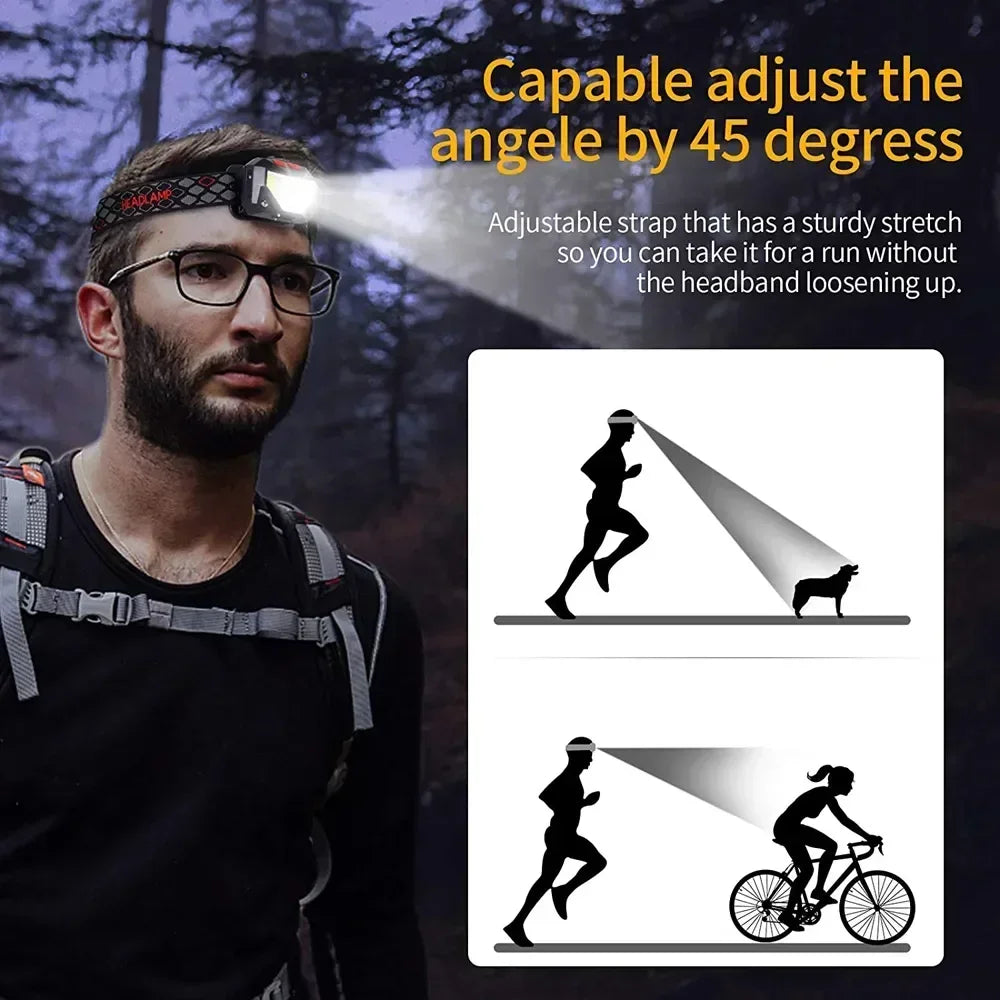 1200 Lumen Bright Headlamp Flashlight LED Rechargeable Headlight Red Light Waterproof Motion Sensor Head Lamp Fishing Head Light