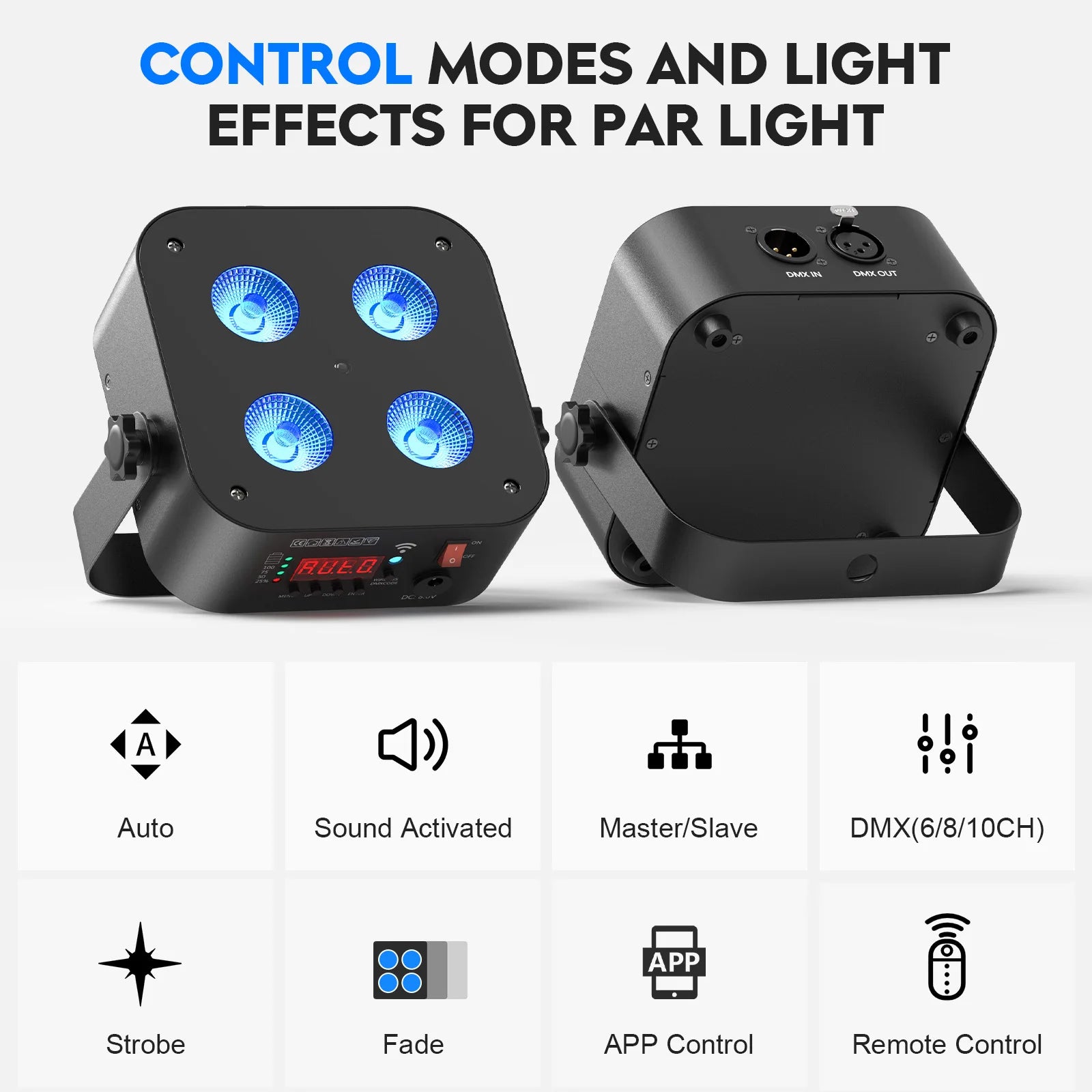 U'King 8Pcs 4X18W RGBWAUV LED Par Lights Rechargeable Battery Powered Stage Light DMX512 Uplights For Wedding Party KTV Bar Show