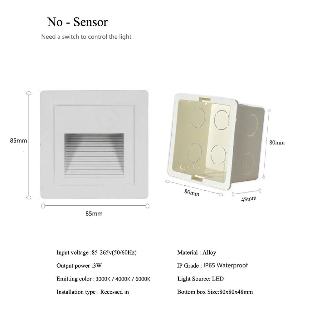Outdoor Lighting Recessed Wall Lamp Waterproof IP65 3W Led Embedded  Step&Stair Balcony Porch Aisle Yard Outside Night Light