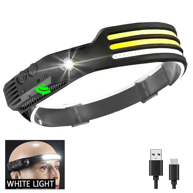 USB Rechargeable COB LED Induction Headlamp With 1200mAh Built-in Battery Head Flashlight Outdoor Camping Fishing Head Lantern