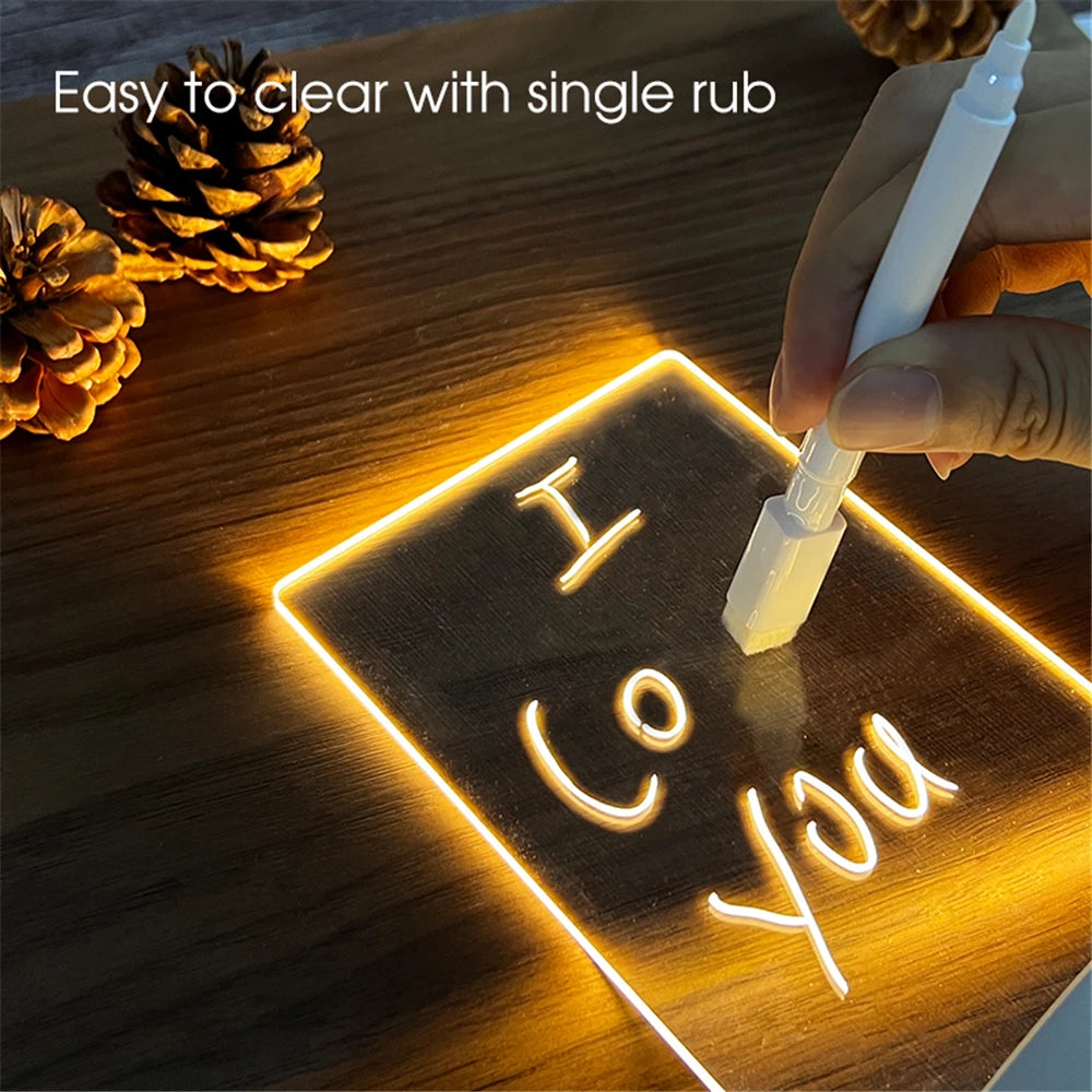LED Night Lights Transparent Luminous USB Luminous Acrylic Night Light Erasable Write Message Board Calendar Desktop Ornaments