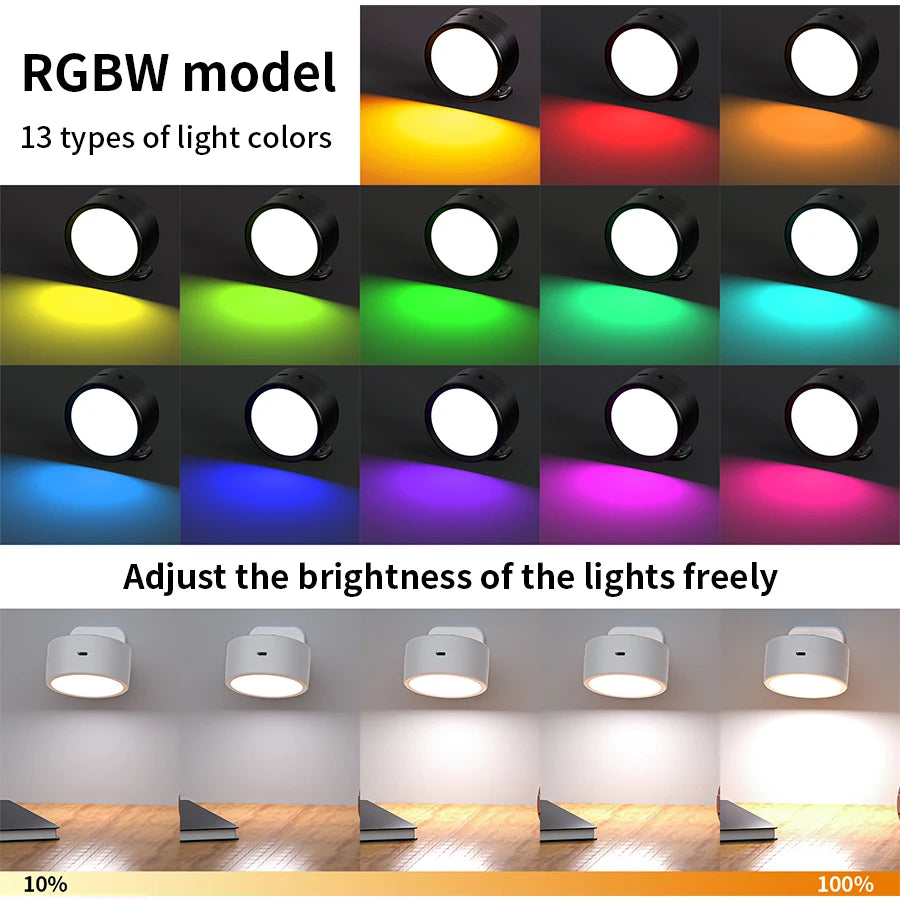 LED Magnetic Wall Lights Wireless Rechargeable Wall Lamp 360° Rotation Ambient Light With Remote Spotlight Wall Sconce RoomDecor