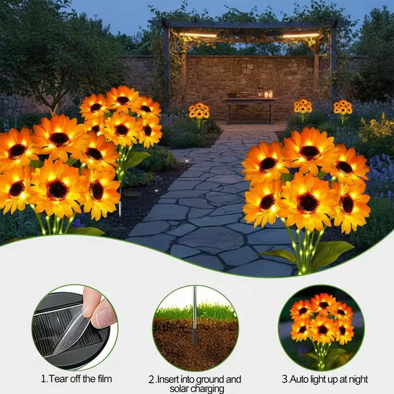 Solar Powered LED Sunflower Lights Outdoor Decorative Garden Pathway Lights Waterproof Patio Balcony Yard Lawn Solar Lamp